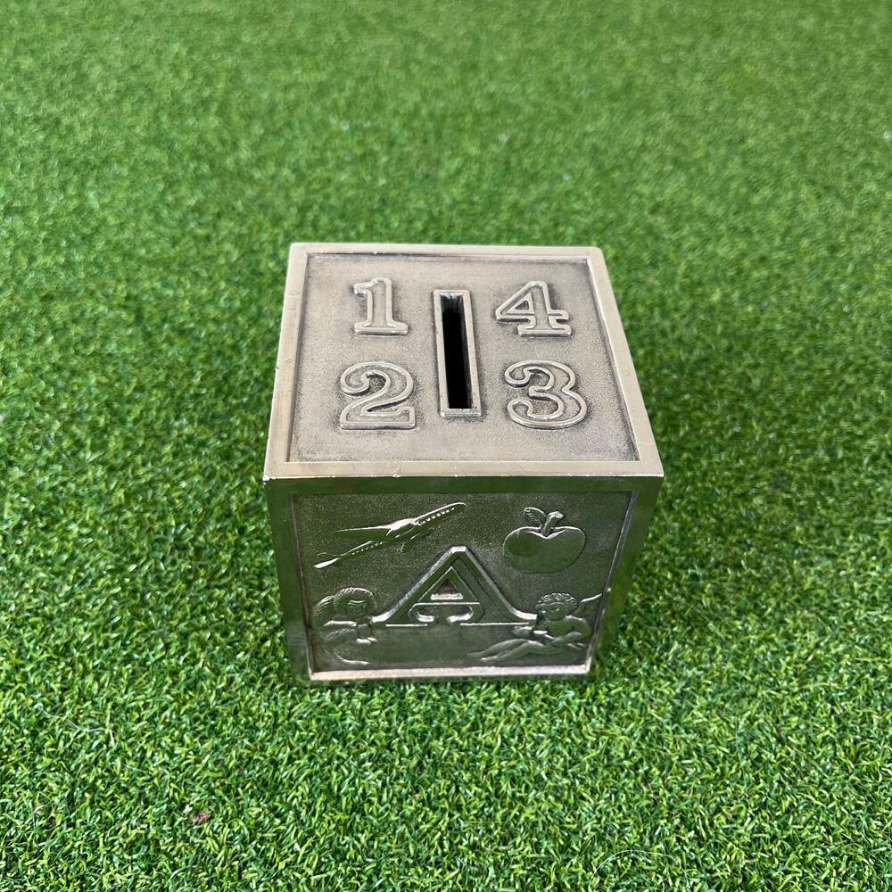 Vintage Leonard Silver Plated Alphabet Block Coin Bank